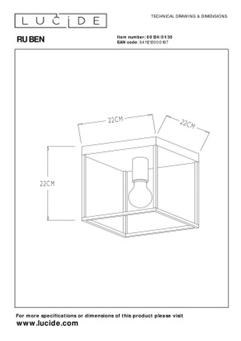 Lucide RUBEN - Zapustené stropné svietidlo - 1xE27 - Čierne